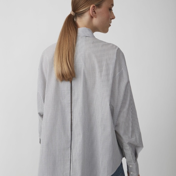 JUST Female Clayton Blue White Stripe Cotton Poplin Shirt S - Picture 2 of 8